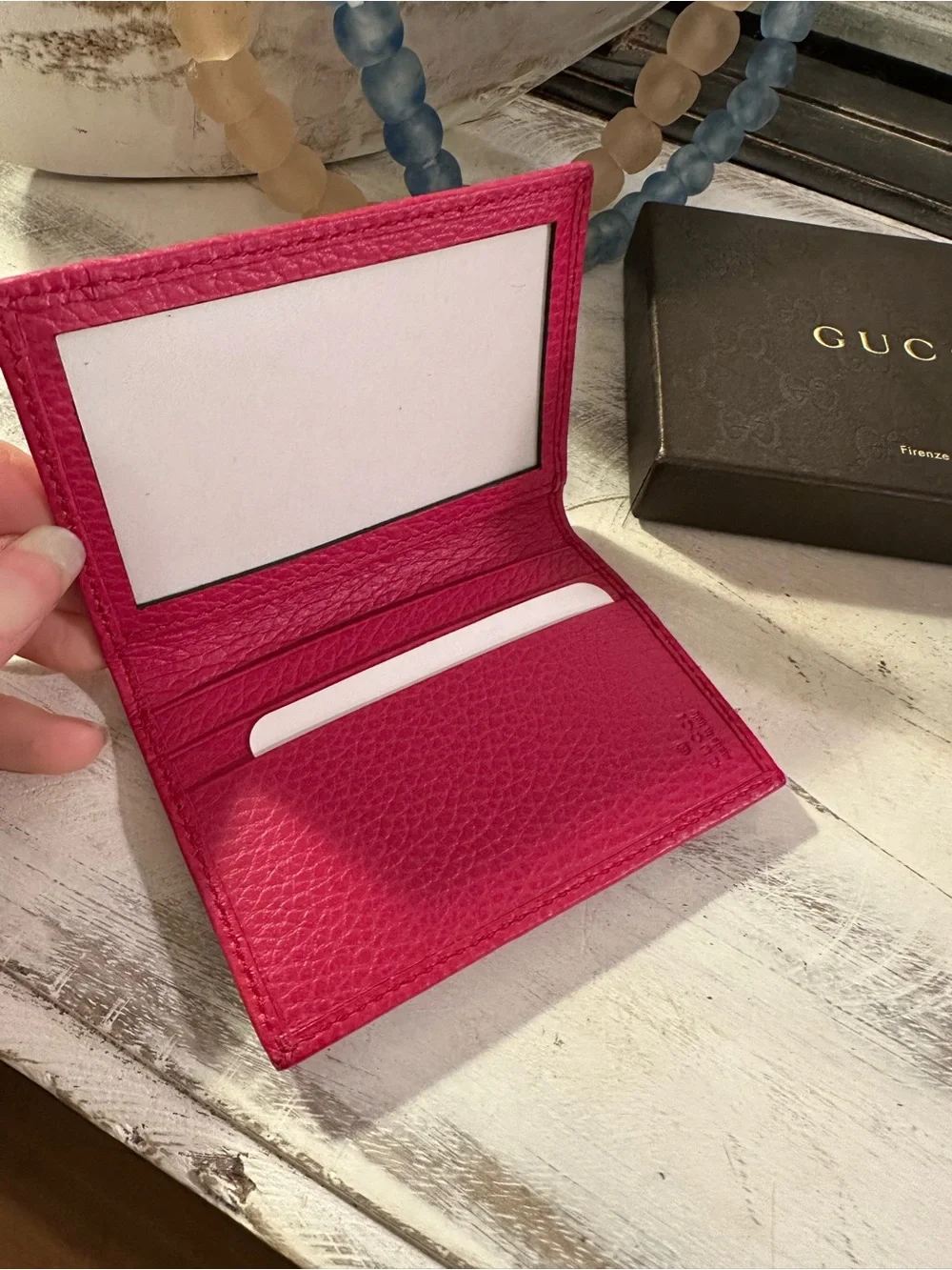 NWB Gucci Pink Swing Leather Train Pass Card Holder